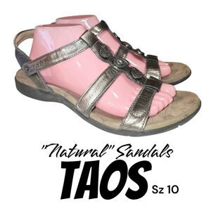 Taos 10 Natural Arch Support Metallic Gold Leather Upper Distressed Logo Sandals